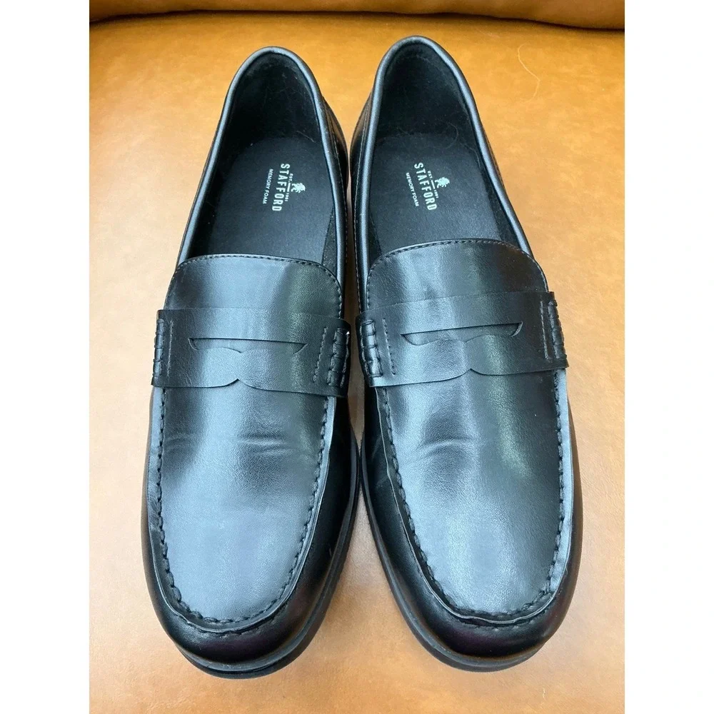 Stafford Flint Penny Loafer Mens Size 11 Black‎ Leather Memory Foam